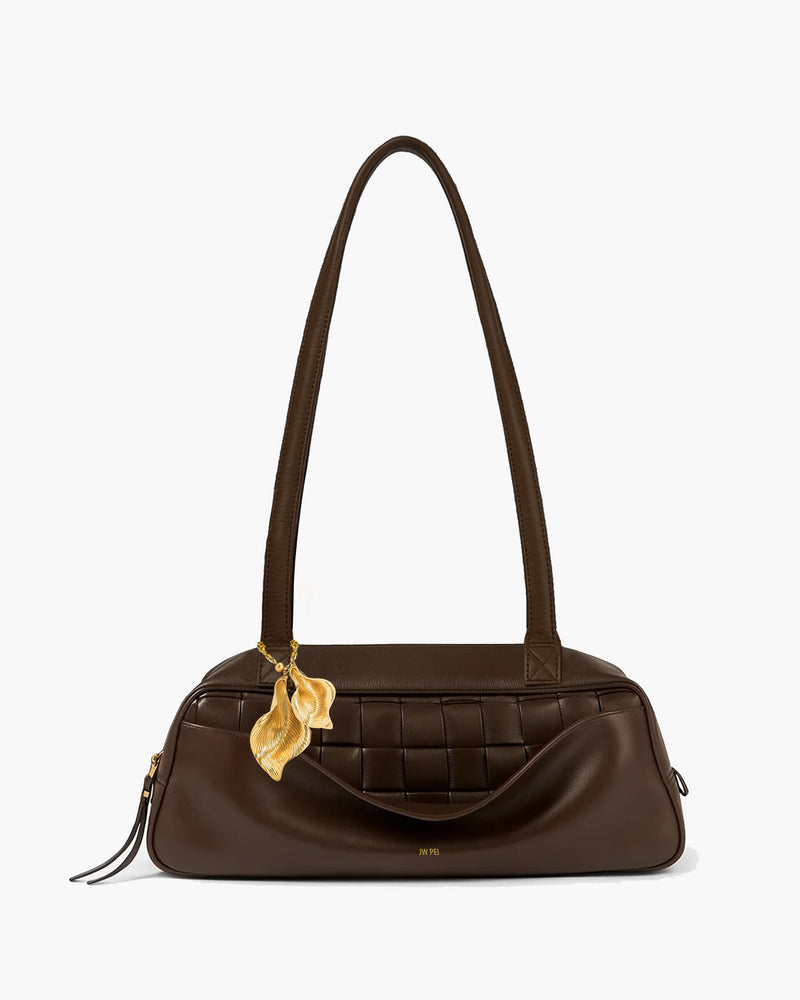Lara Woven Leather Shoulder Bag - Brown