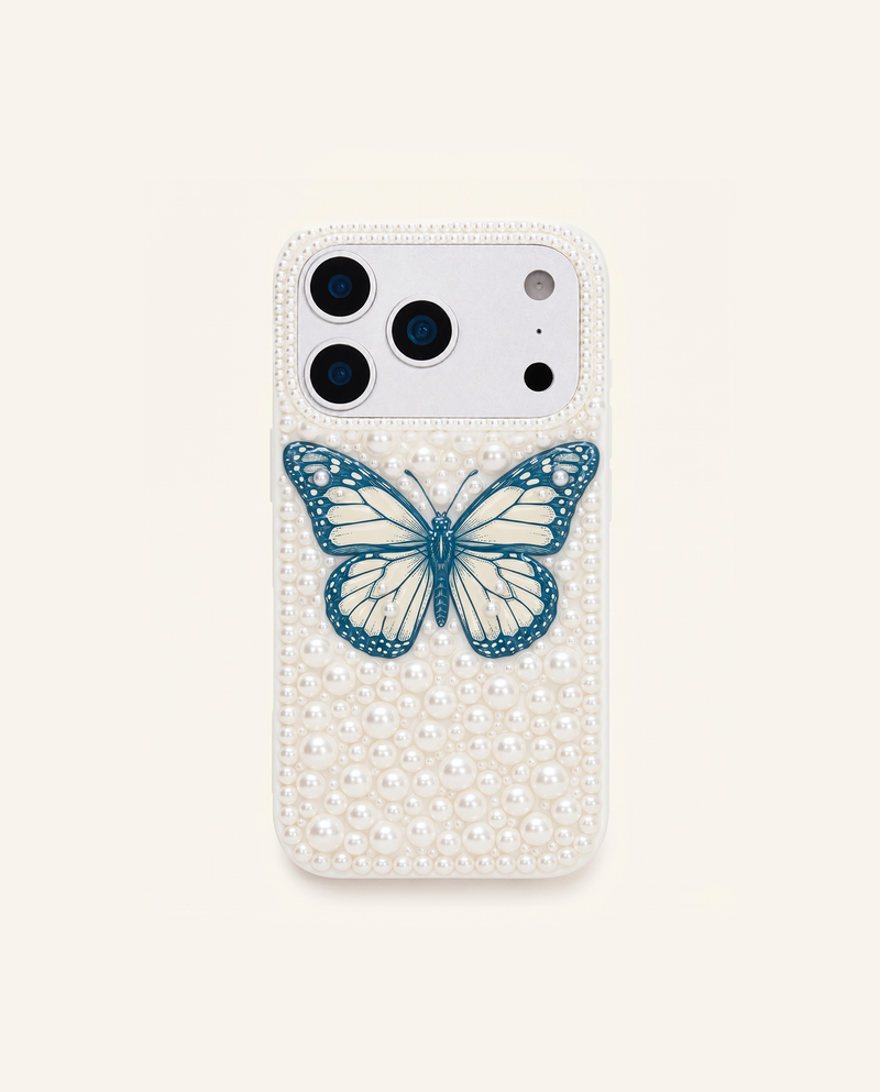 Pearl Blue Butterfly Phone Case – White