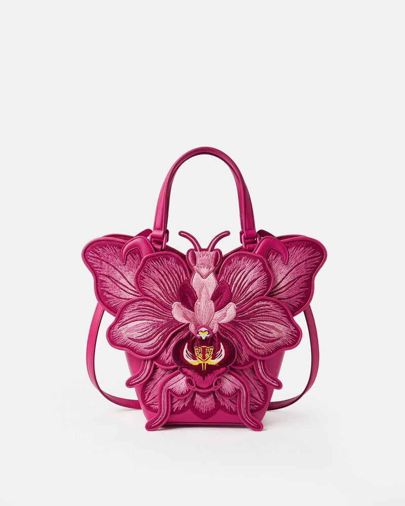 Orchid Mantis Embroidered Top Handle Bag - Fuchsia