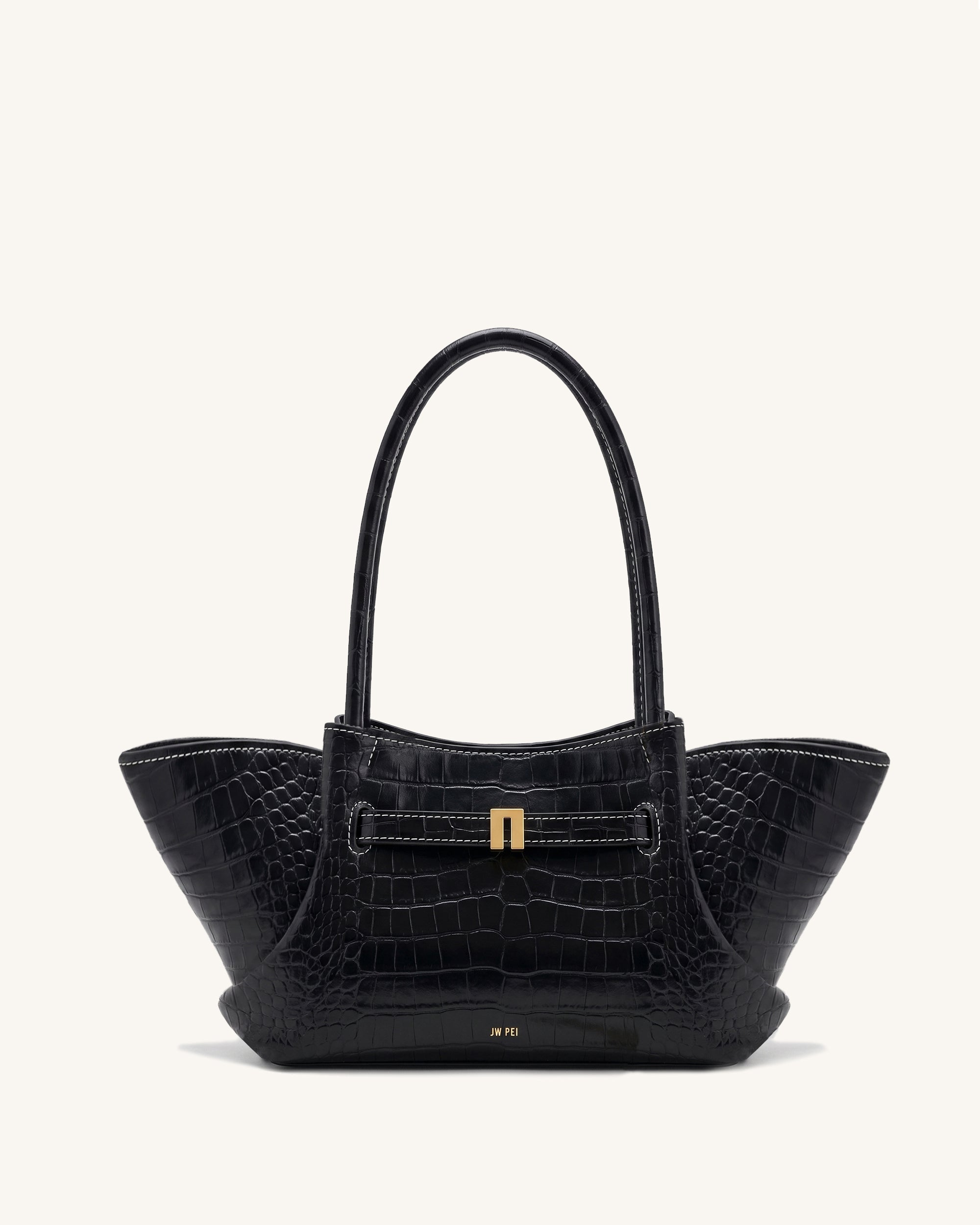 Hana Belted Winged Bag - Black Croc