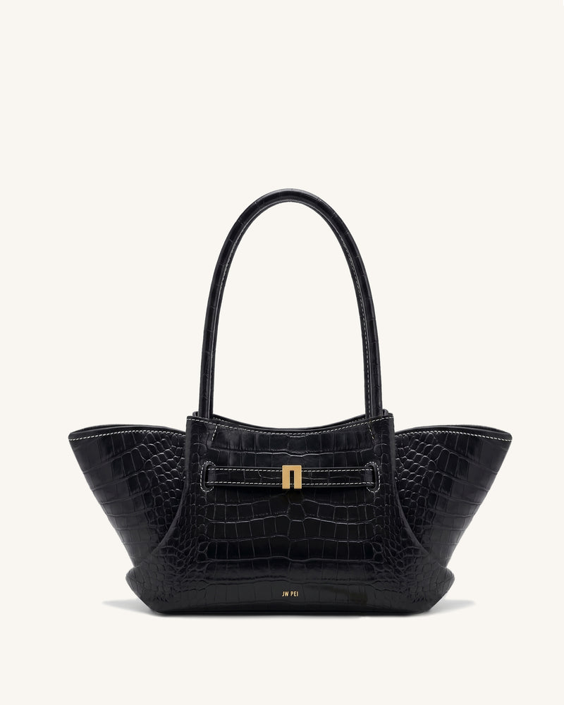 Hana Belted Winged Bag - Black Croc