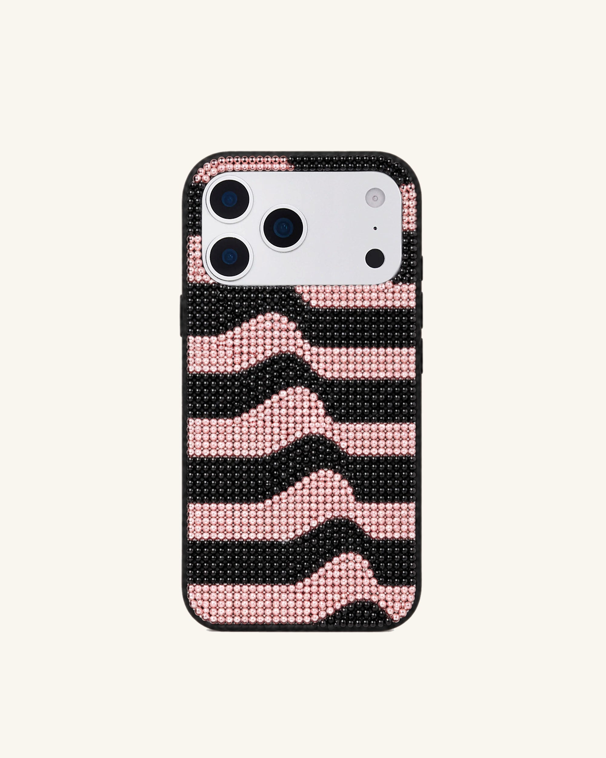 Wavy Stripe Artificial Crystal Phone Case - Pink Black