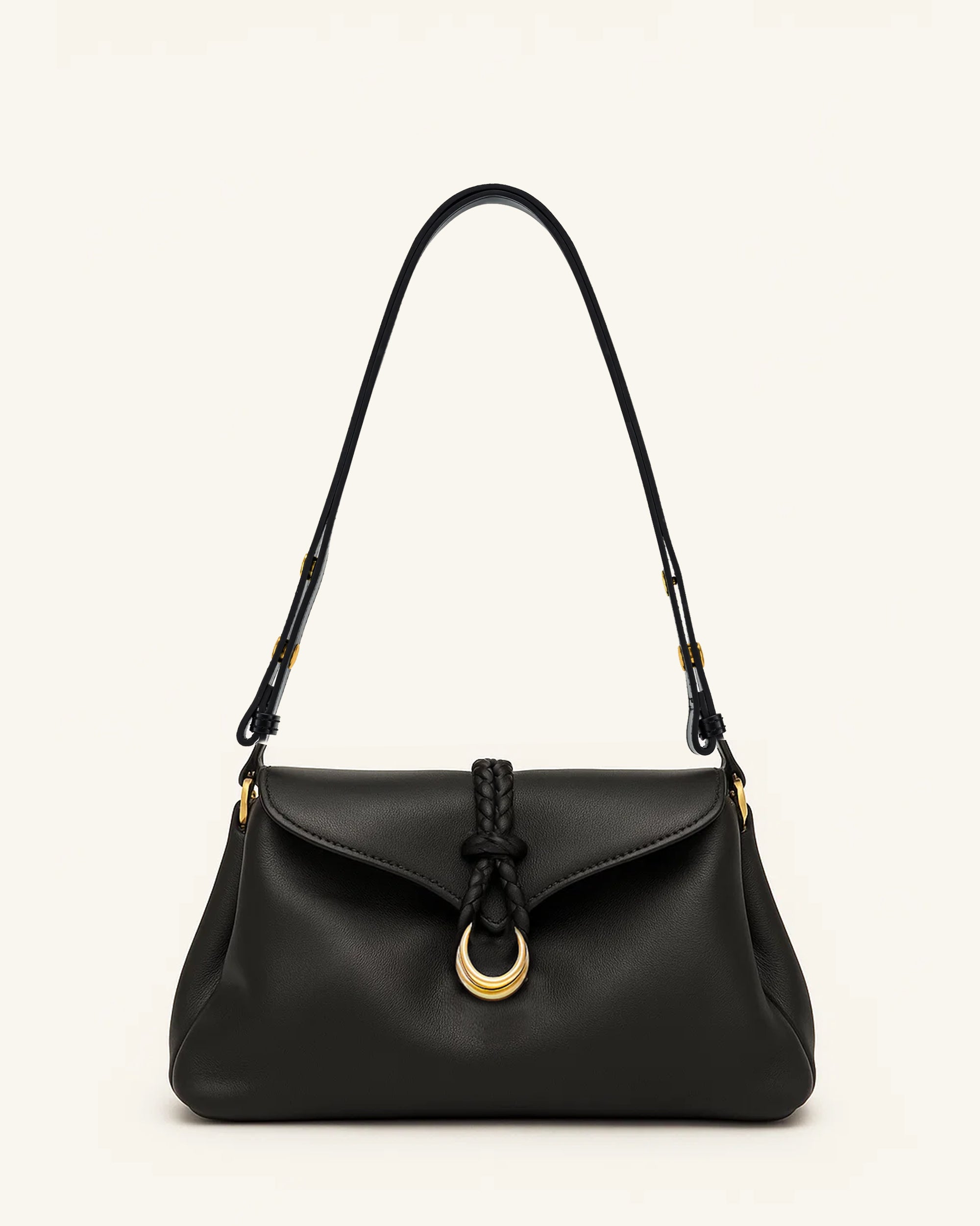 Ava Braided Ring Shoulder Bag - Black