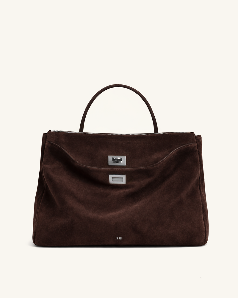 Aria Faux Suede Top Handle Bag - Brown