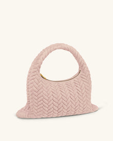 Cora Large Faux Suede Quilting Hobo Shoulder Bag - Pink