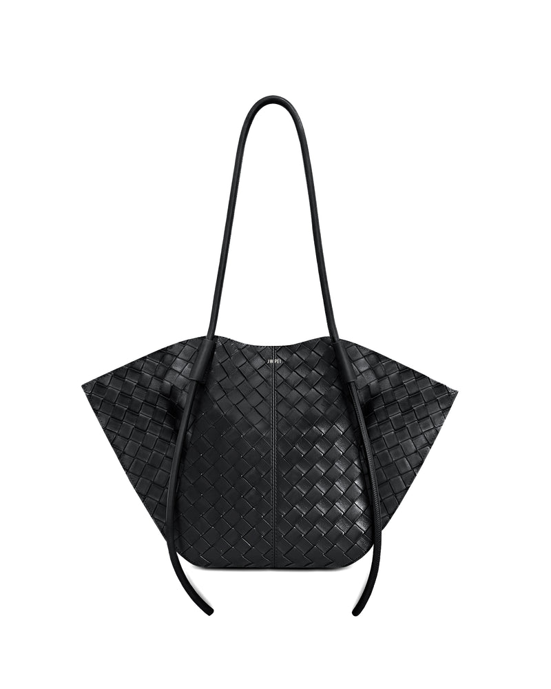 Nala Wide Weave Texture Tote Bag - Black