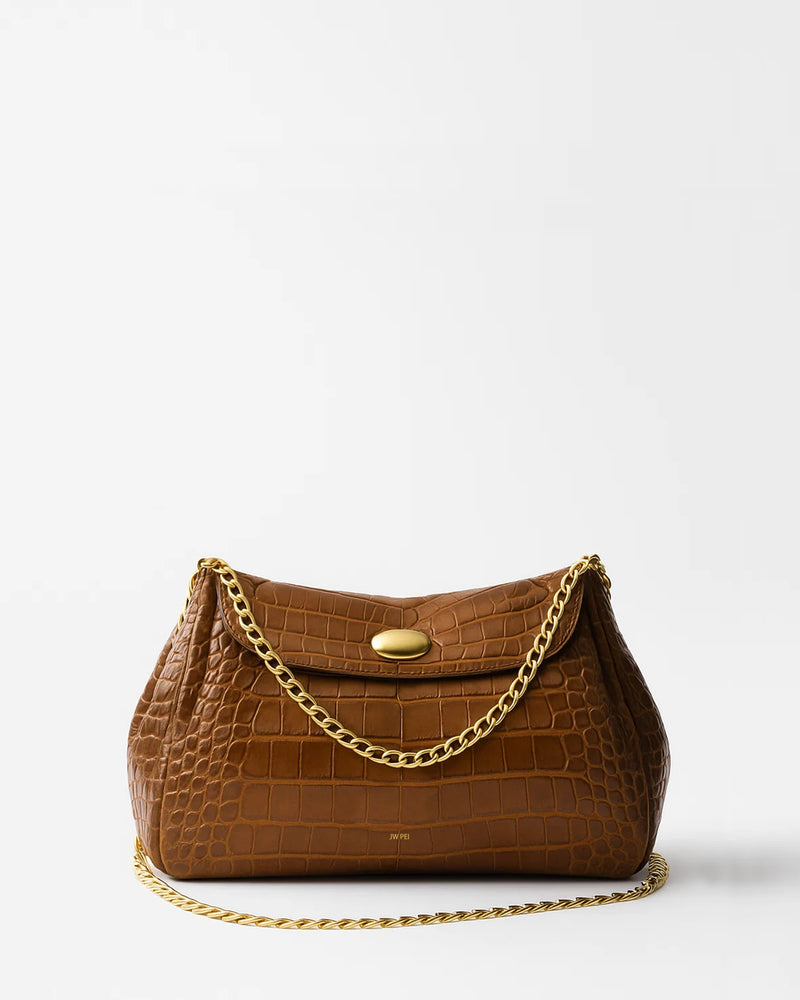 Cora Faux Croc-Embossed Crossbody Bag - Brown