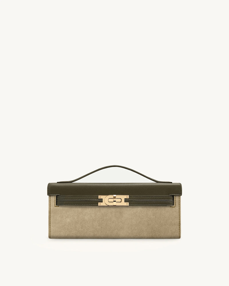 Bria Faux Suede Structured Top Handle Bag - Dark Olive