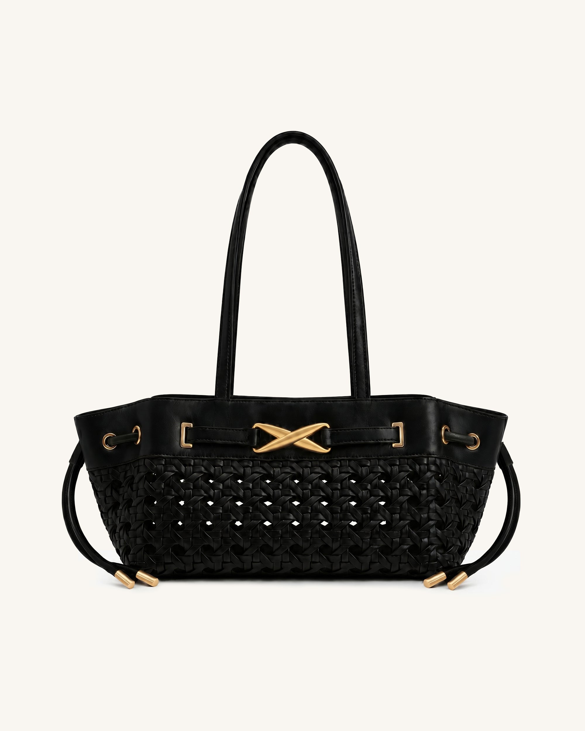 Elora Woven Shoulder Tote Bag - Black
