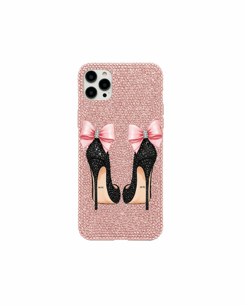 Artificial Crystal Heels Phone Case – Pink
