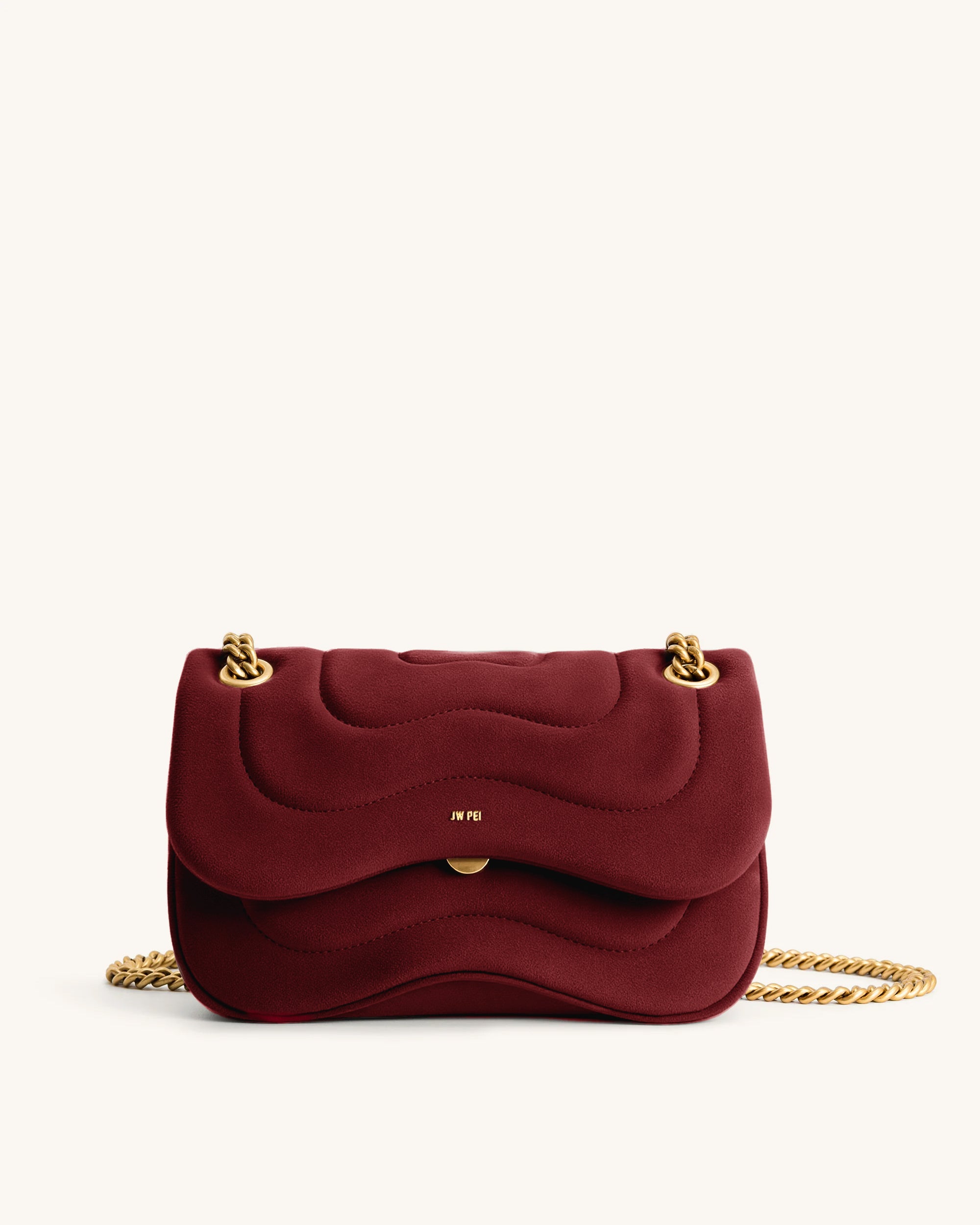 Tina Faux Suede Quilted Chain Crossbody - Burgundy