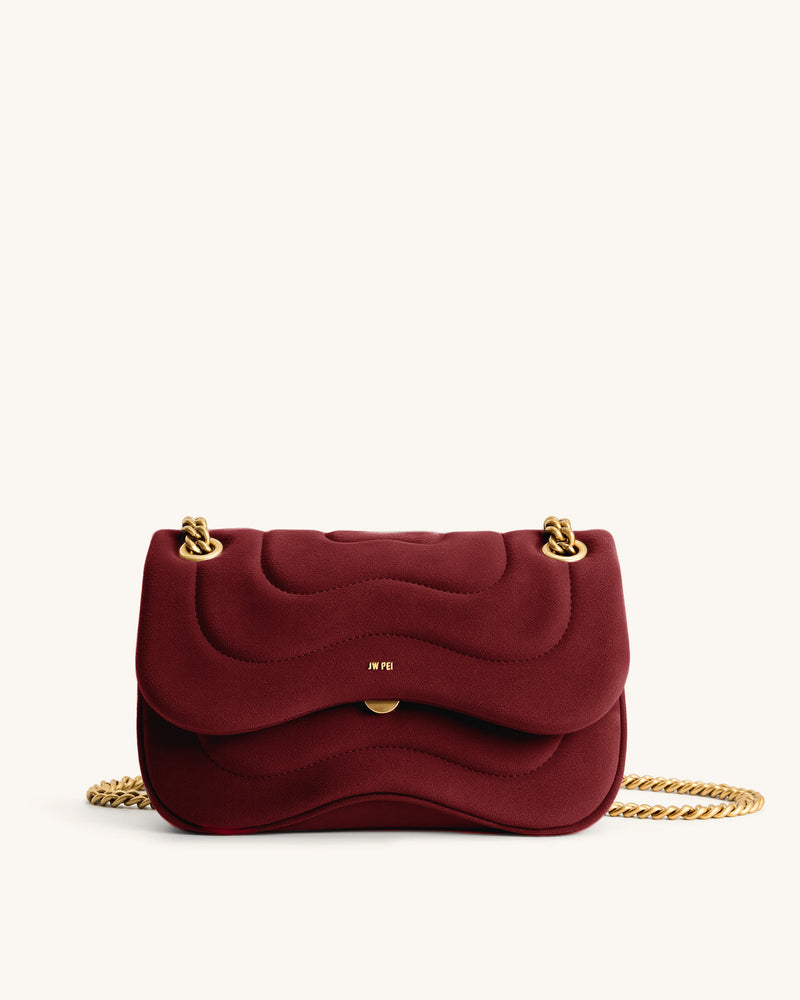 Tina Faux Suede Quilted Chain Crossbody - Burgundy