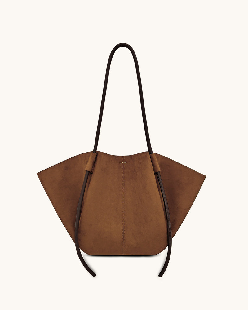 Nala Faux Suede Wide Tote Bag - Brown