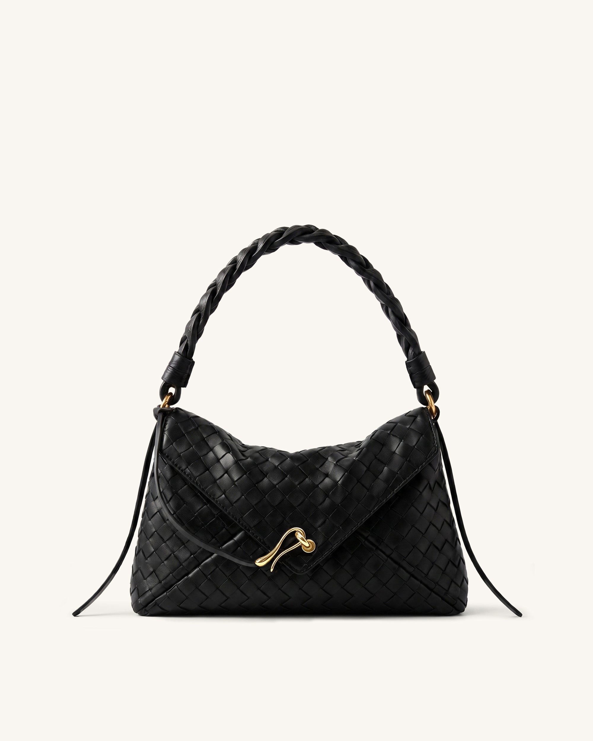 Celeste Braided Strap Woven Shoulder Bag - Black