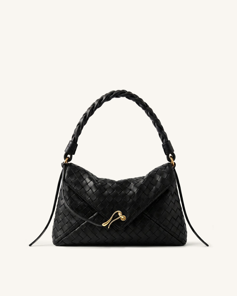 Celeste Braided Strap Woven Shoulder Bag - Black