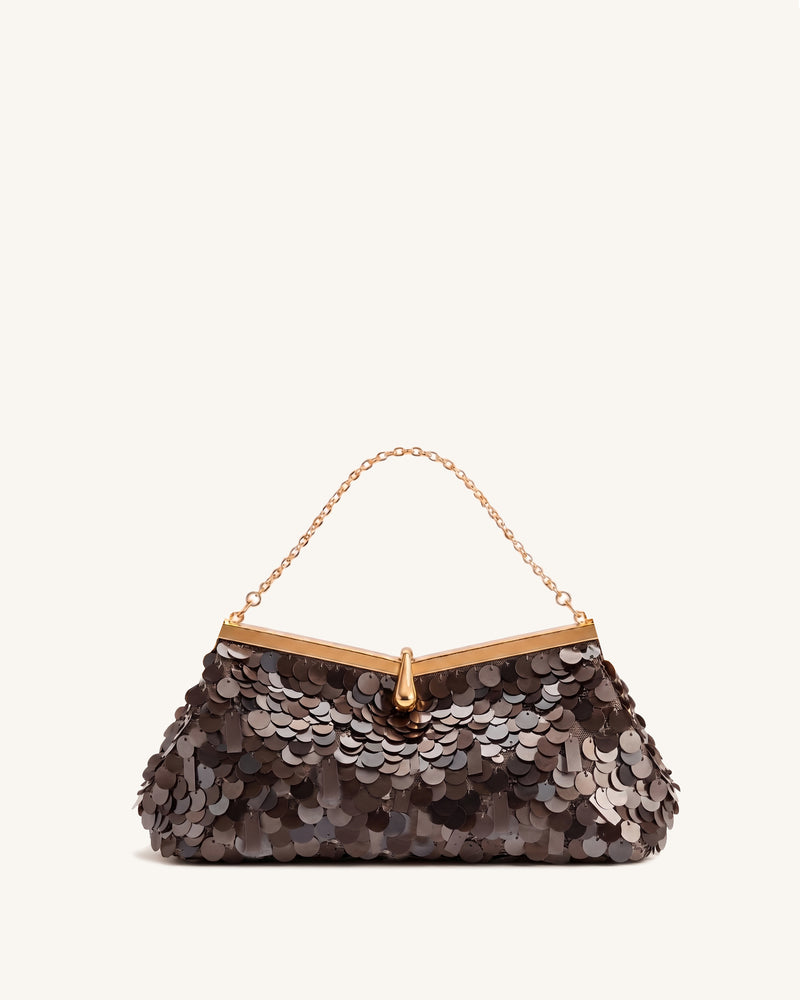 Nerina Sequin Top Handle Bag - Brown