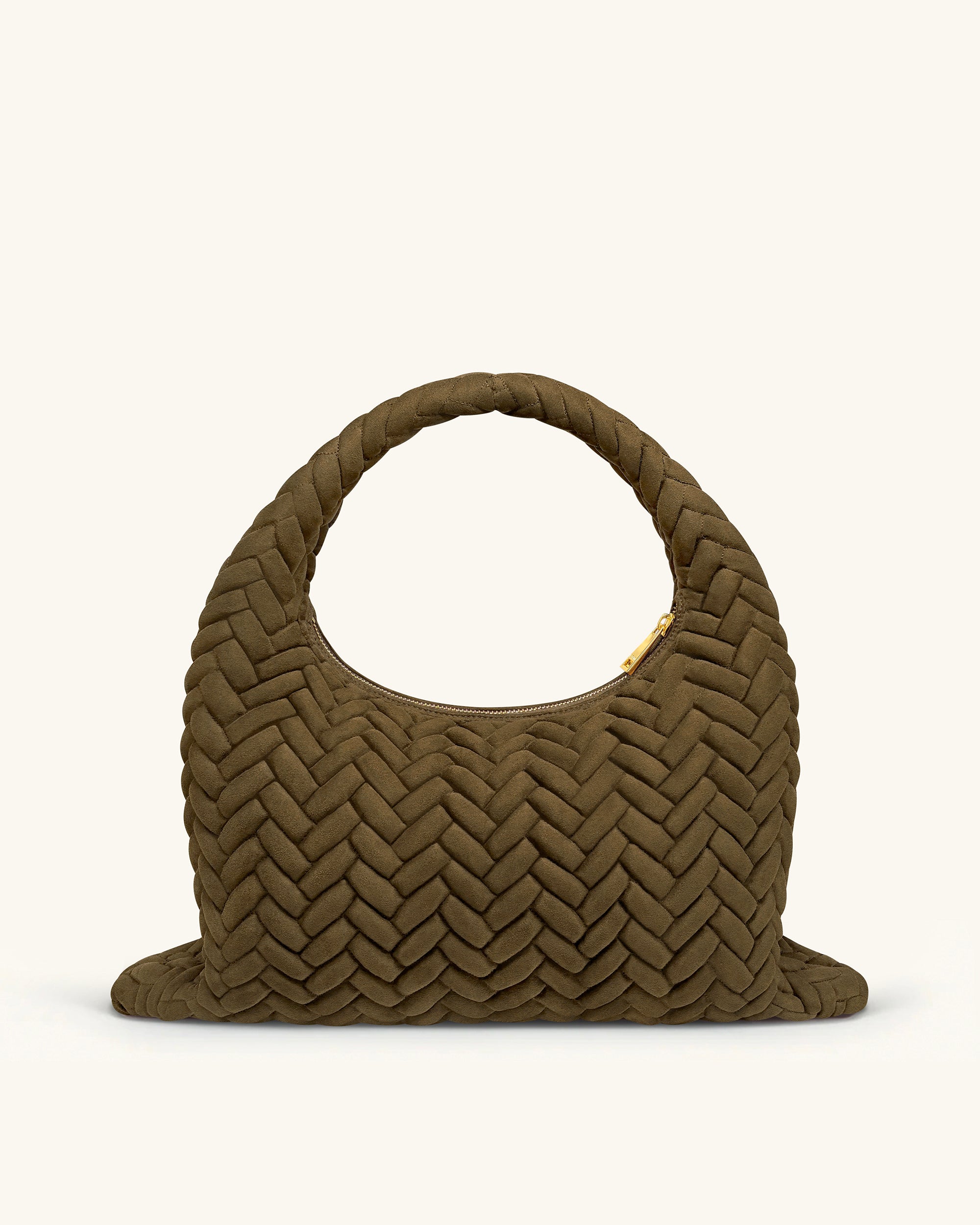 Cora Large Faux Suede Quilting Hobo Shoulder Bag - Dark Olive