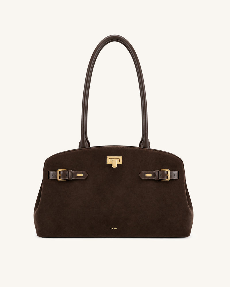 Ziva Curved Long Handle Tote Bag - Dark Brown