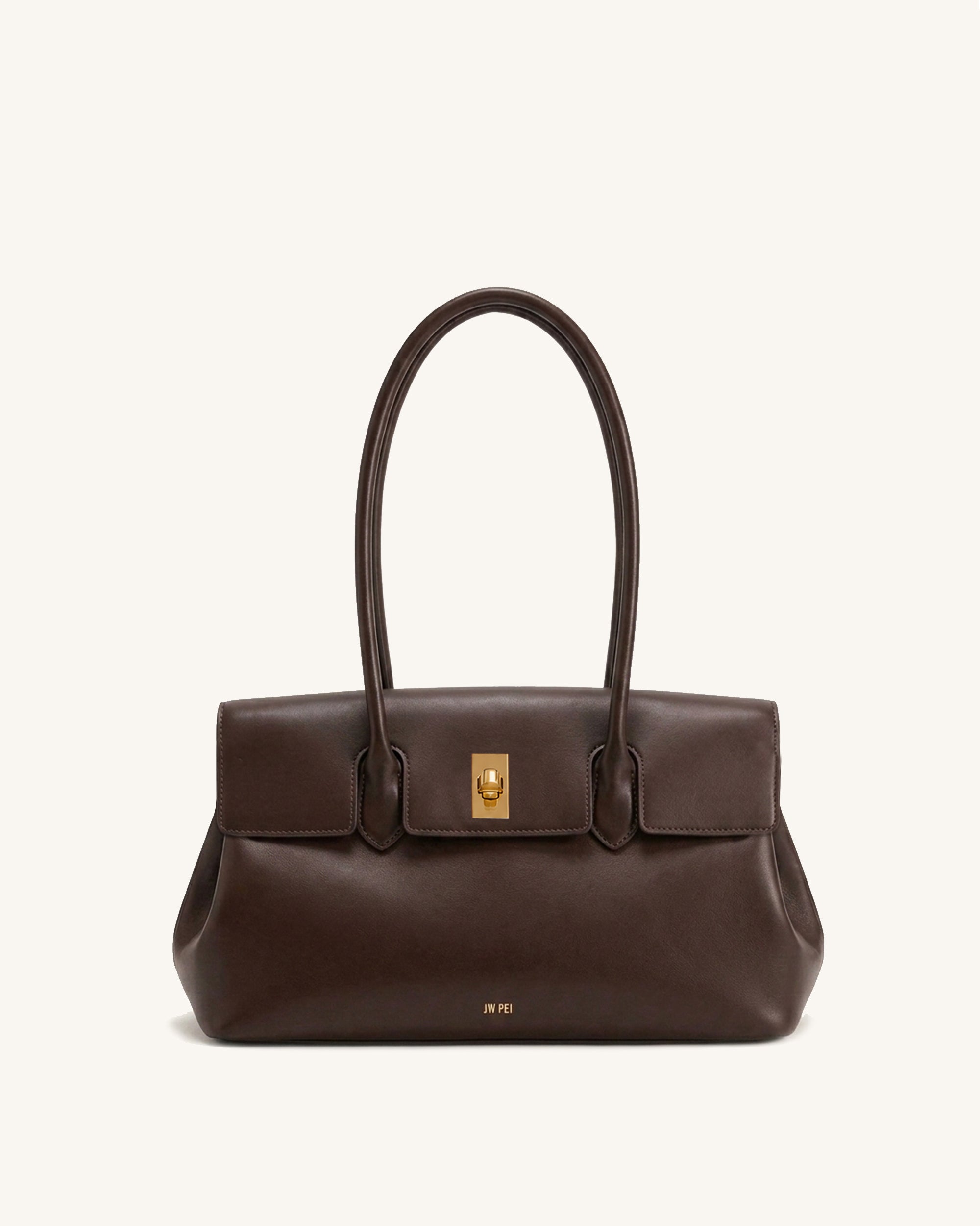 Amelie Turn-Lock Flap Tote Bag - Dark Brown