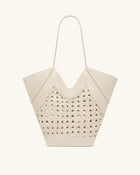 Maribel Woven Panel Tote Bag - Ivory