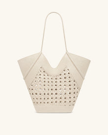 Maribel Woven Panel Tote Bag - Ivory