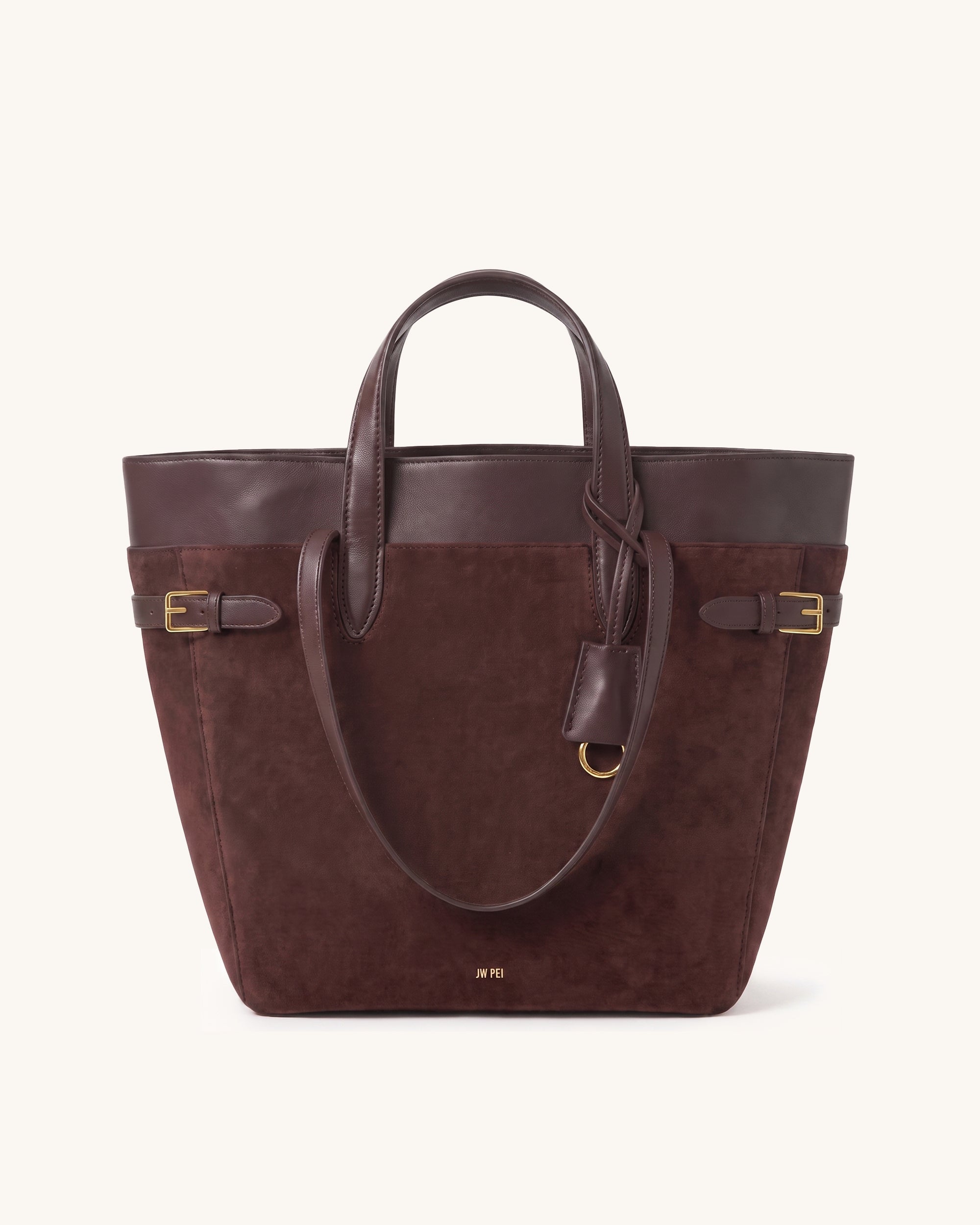 Camille Faux Suede Buckle Tote Bag - Dark Brown