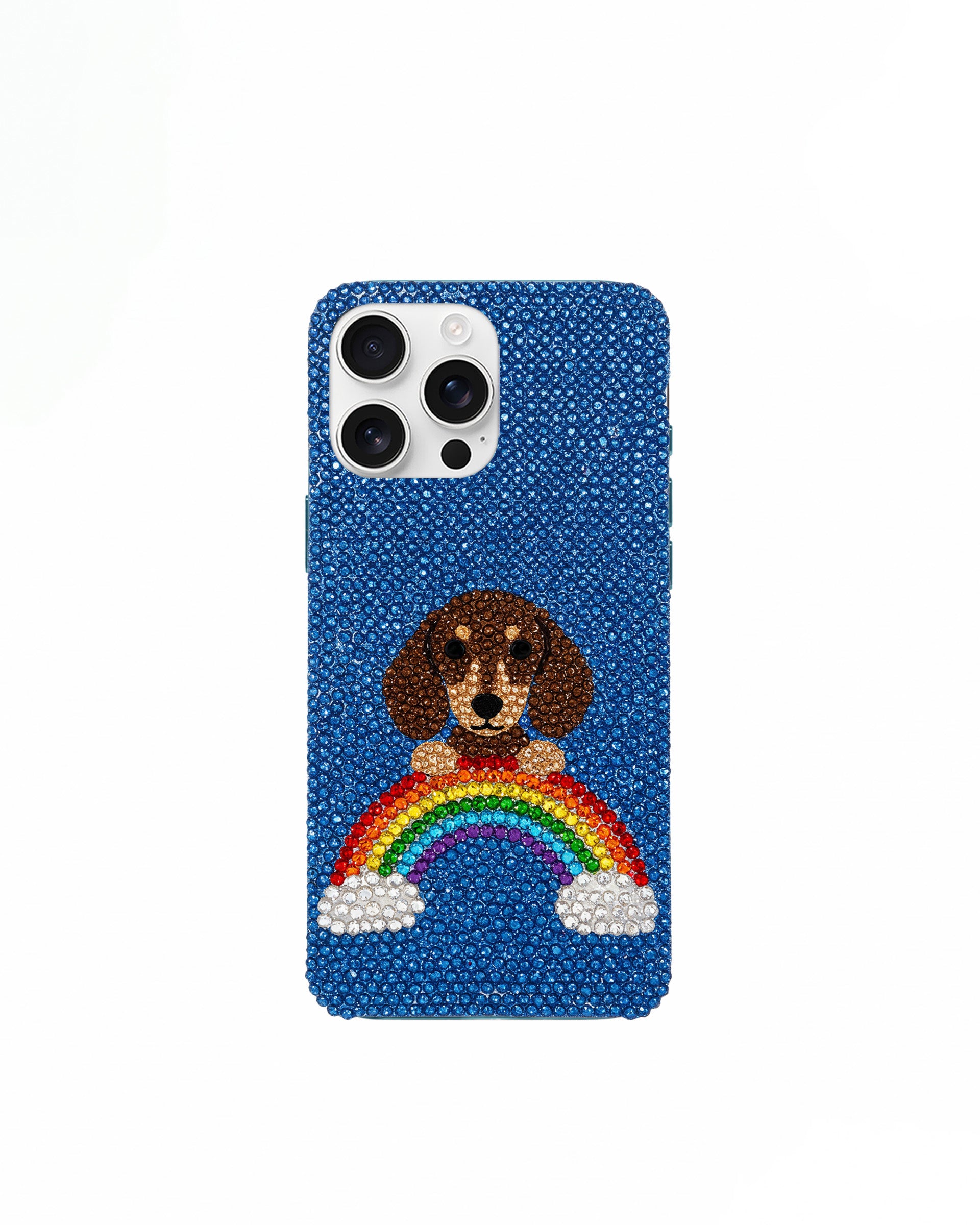 Rainbow Dog Artificial Crystal Phone Case – Blue