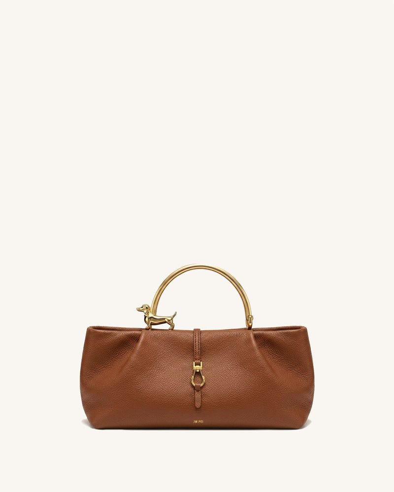 Bruna Dachshund Metal Handle East-West Tote Bag – Brown
