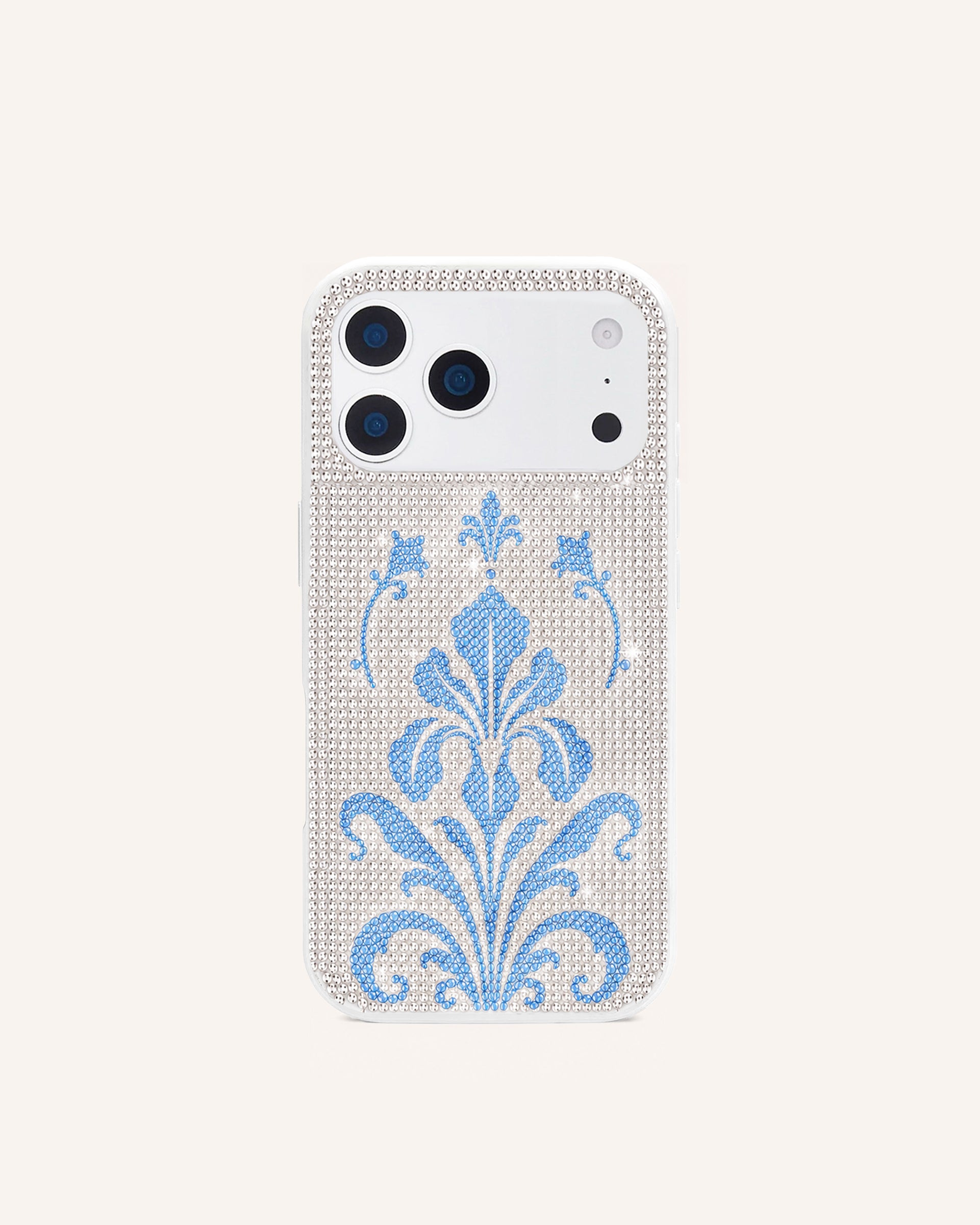 Blue Baroque Artificial Crystal Phone Case - White