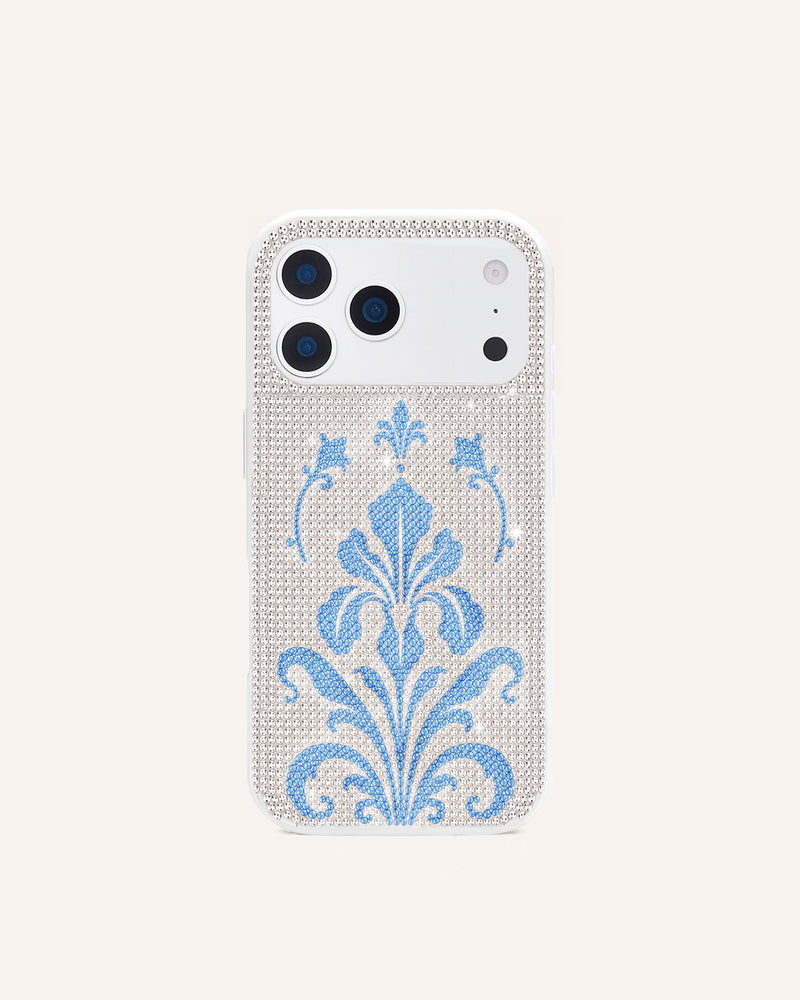 Blue Baroque Artificial Crystal Phone Case - White