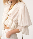 Eyelet Ruffle Crop Blouse – White