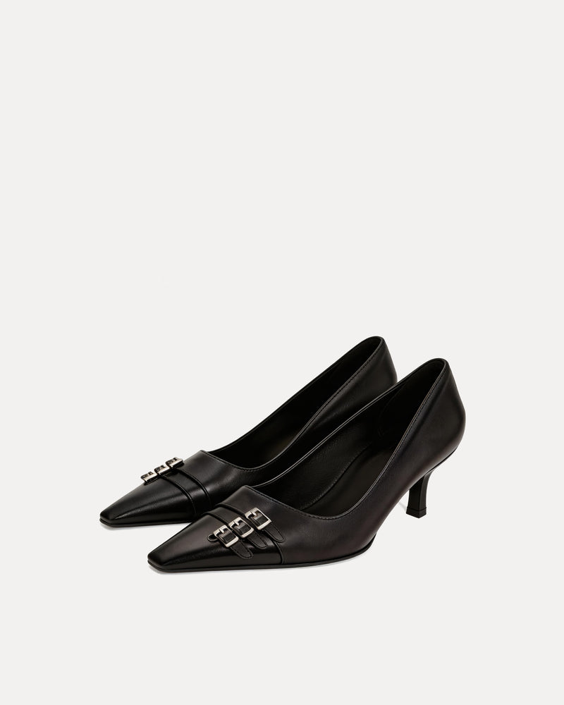 Lila Buckle Detail Pumps – Black