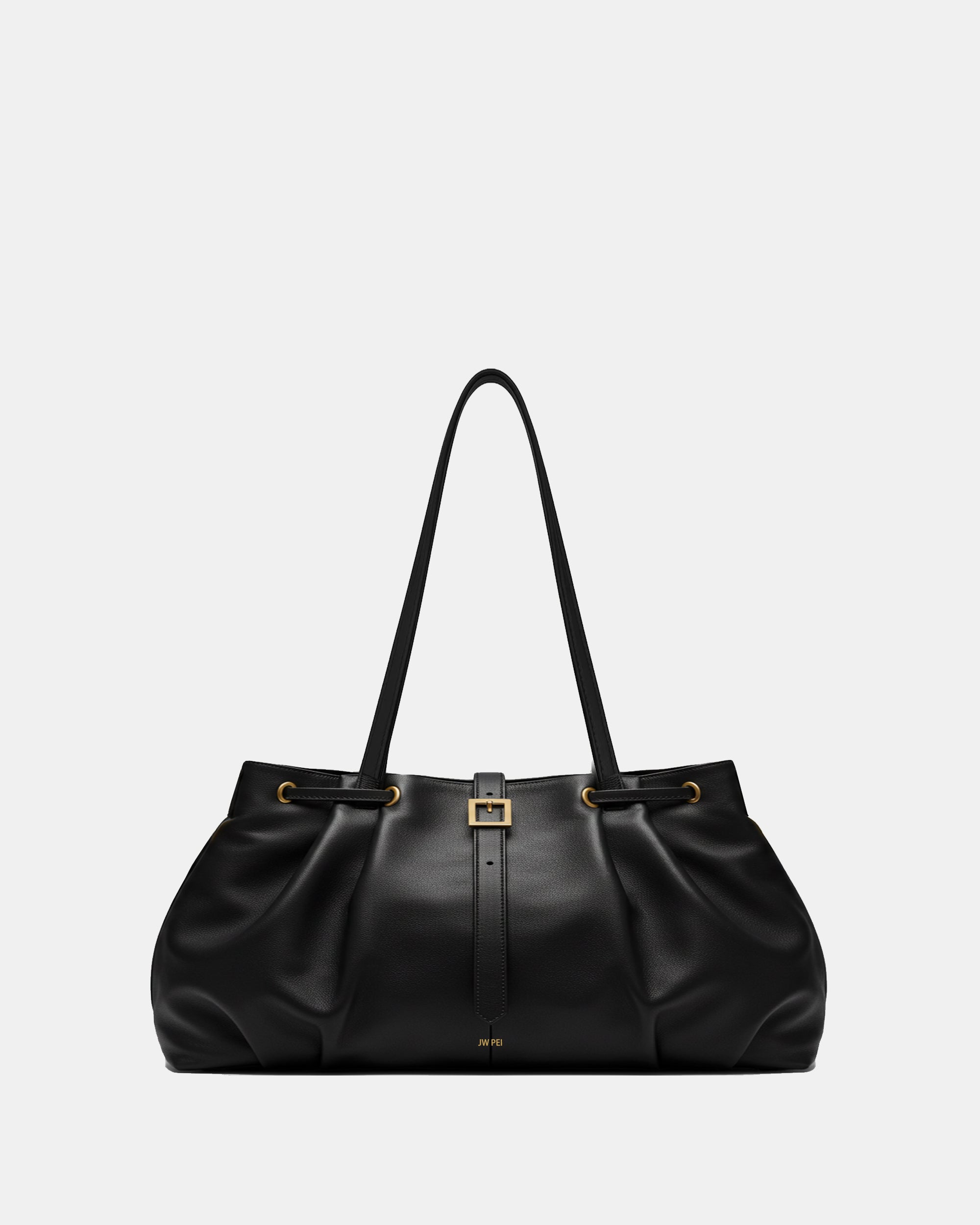 Slouchy Leather Shoulder Tote Bag - Black