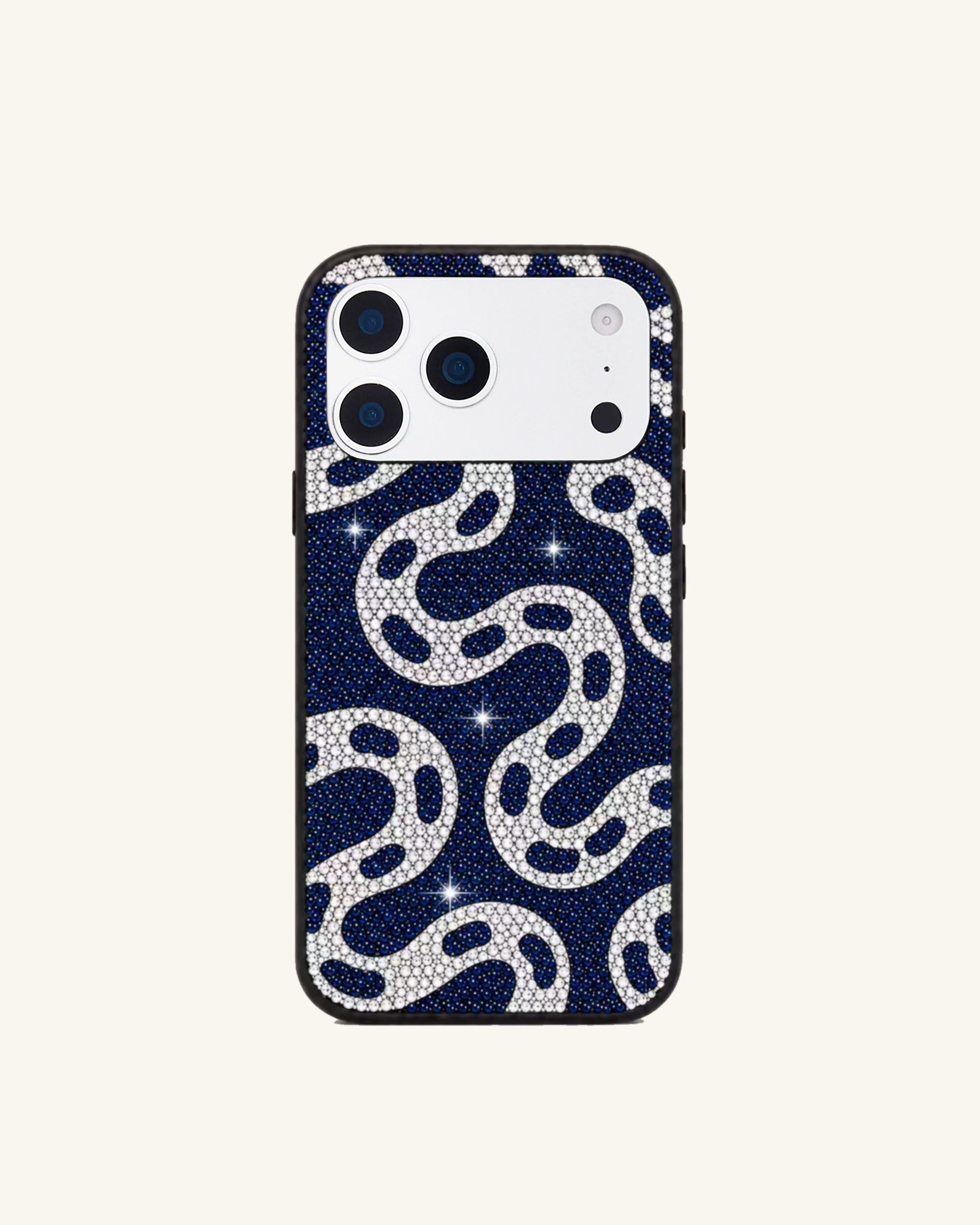 Snake Pattern Artificial Crystal Phone Case - Navy Blue