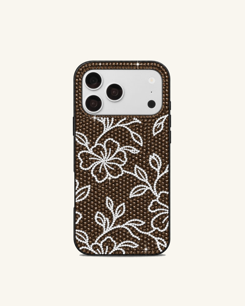 Floral Crystal Embellished Phone Case – Brown