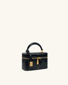Cleo Box Shape Top Handle Bag - Black Croc