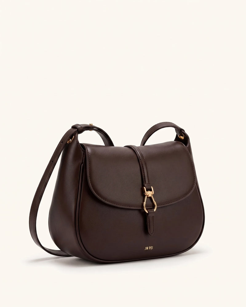 Bruna Flap Saddle Crossbody Bag – Dark Brown