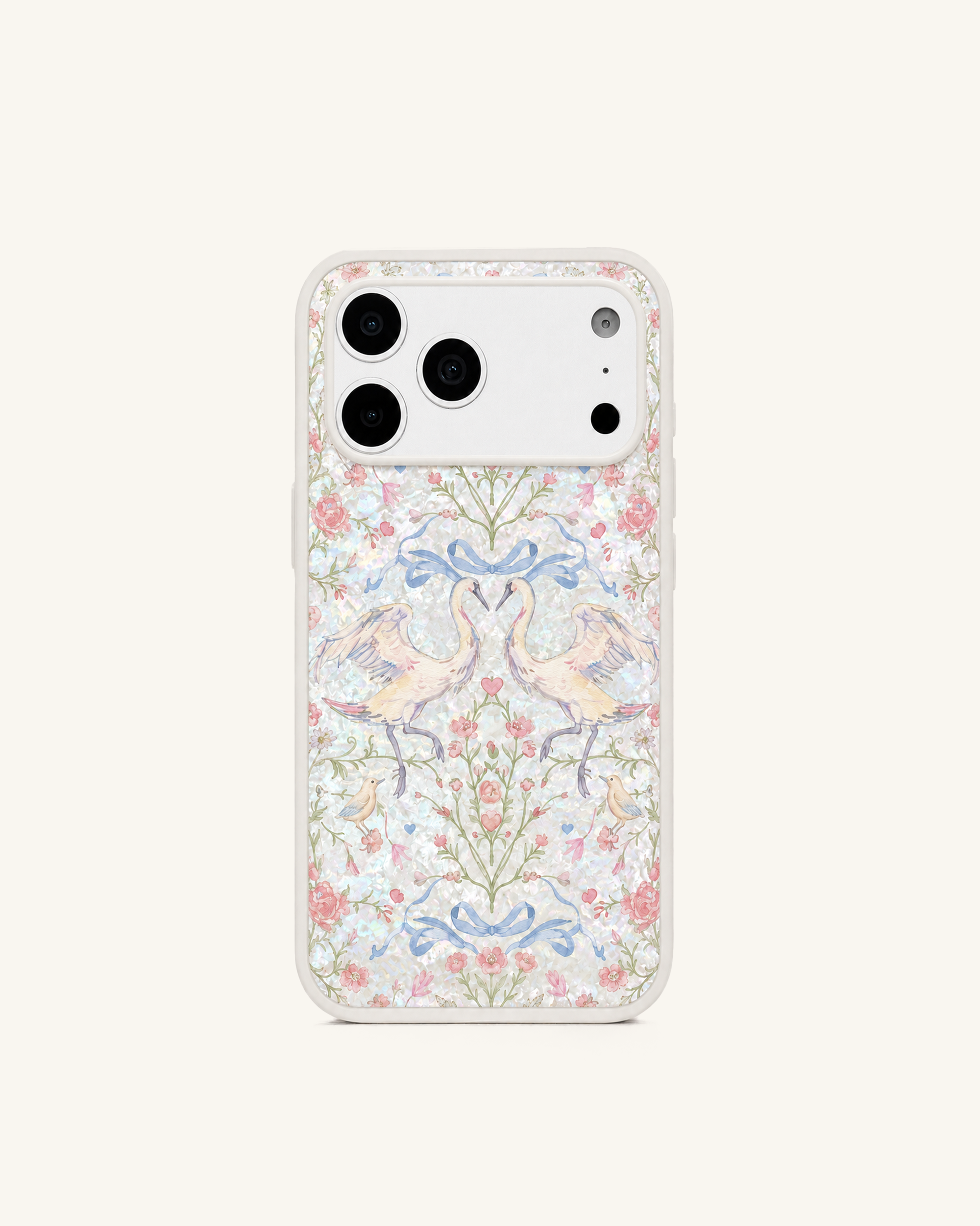 Vintage Romance Swan Pearl Shell Phone Case – White