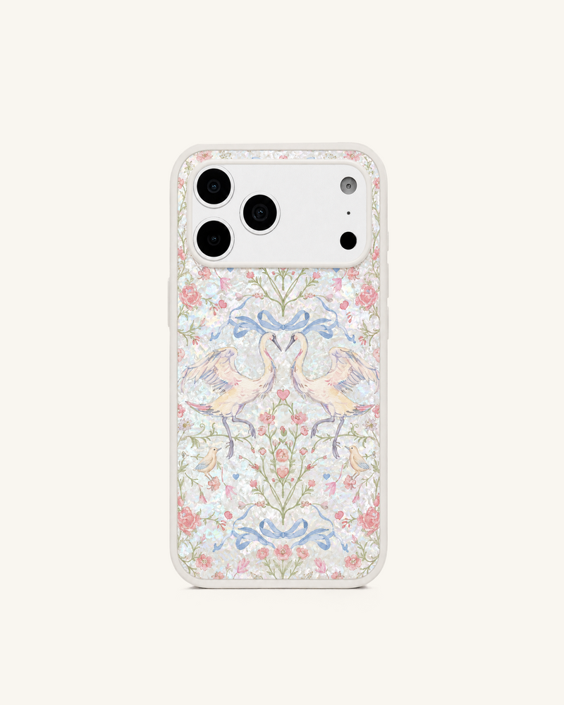 Vintage Romance Swan Pearl Shell Phone Case – White