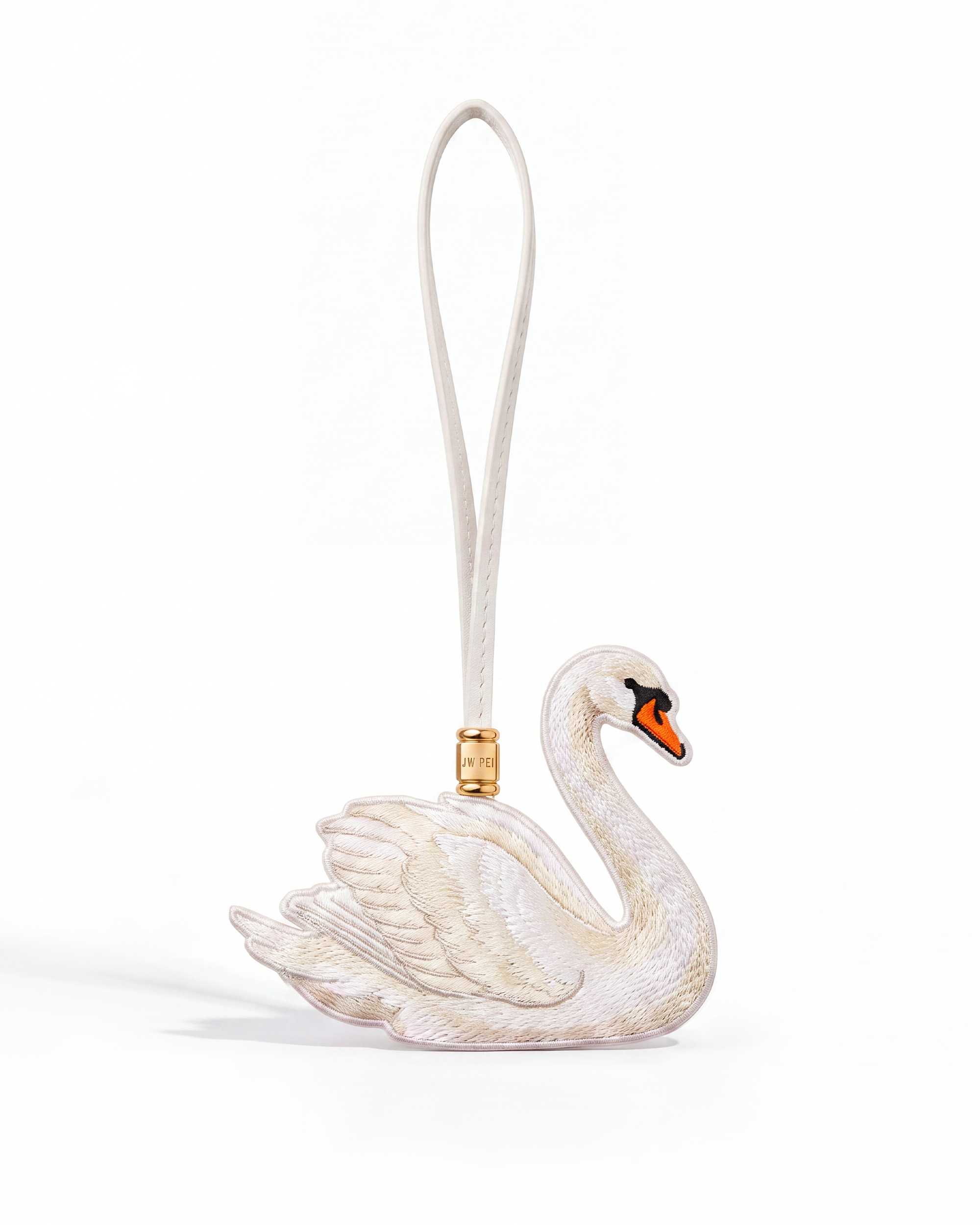 Swan Embroidered Bag Charm – White