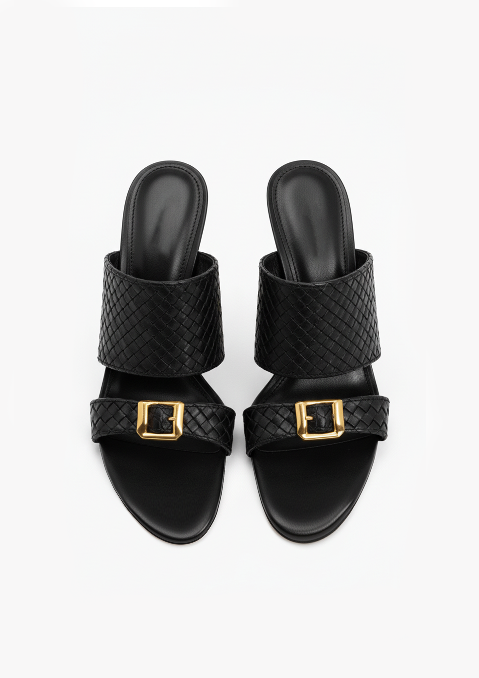 Ava Woven Buckle Mules – Black