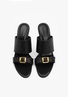 Ava Woven Buckle Mules – Black