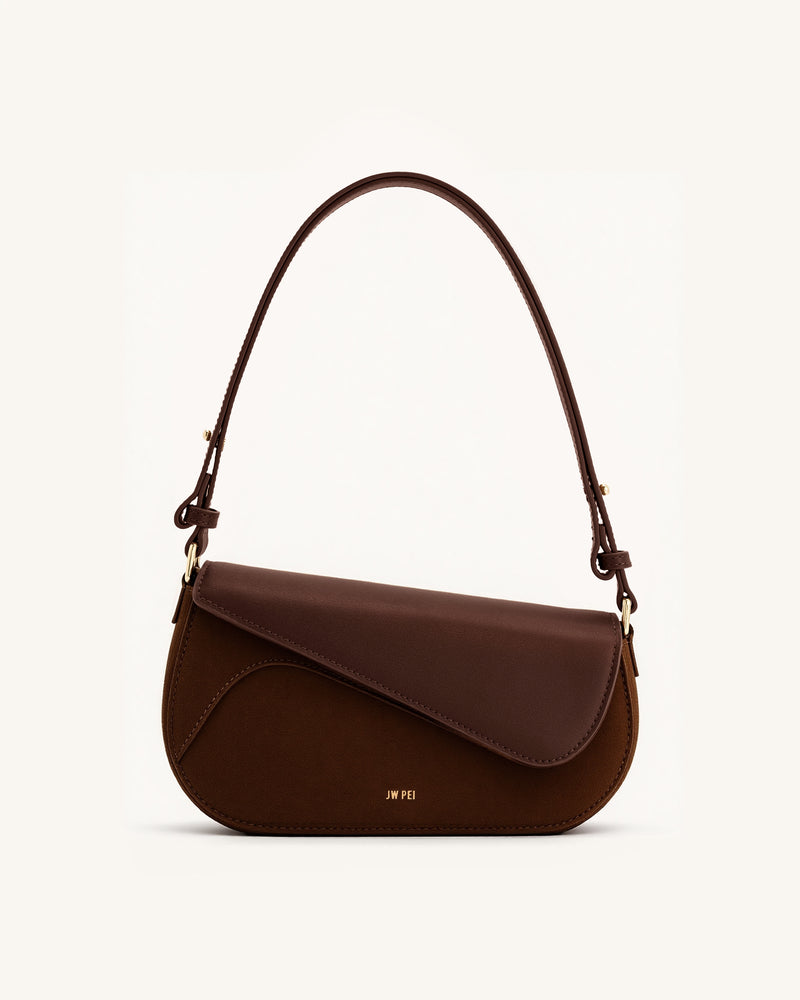 Addisyn Faux Suede Panel Shoulder Bag - Mocha Brown