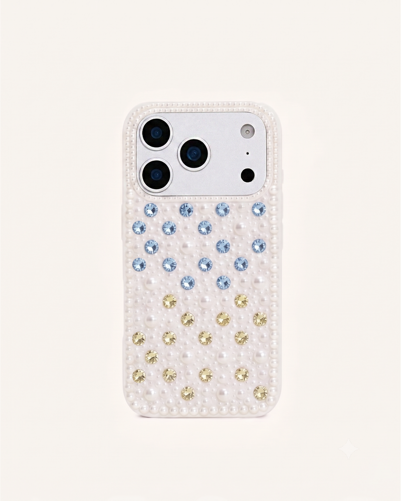Pearl Gradient Artificial Crystal Phone Case - White