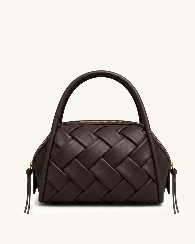 Orla Woven Bowler Bag - Dark Brown