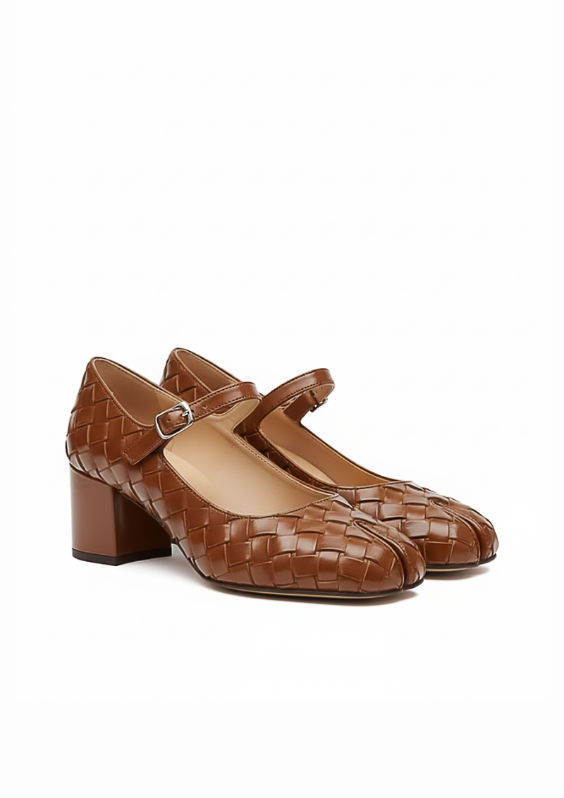 Mabel Woven Mary Janes – Brown