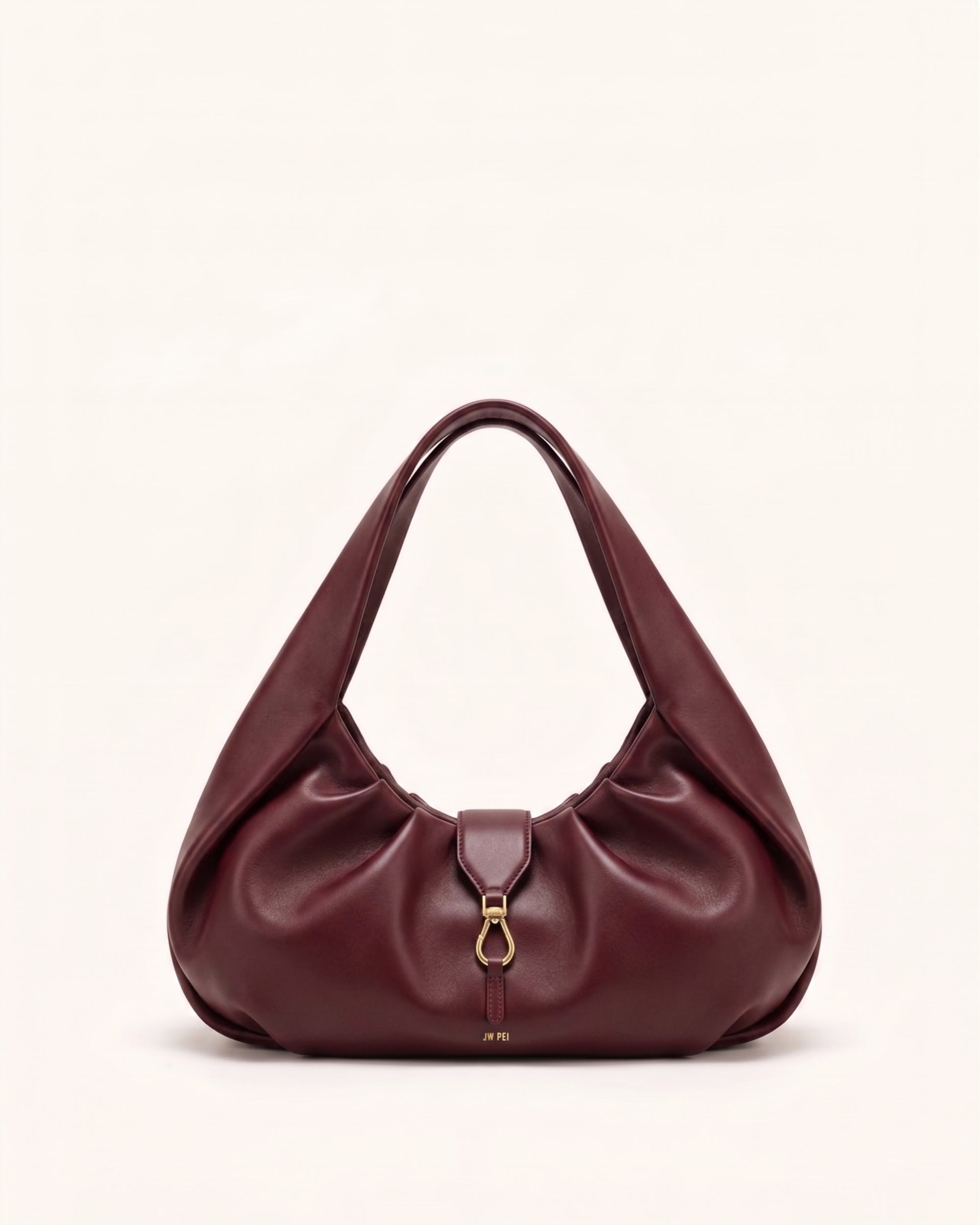 Bruna East-West Ruched Hobo Bag - Burgundy