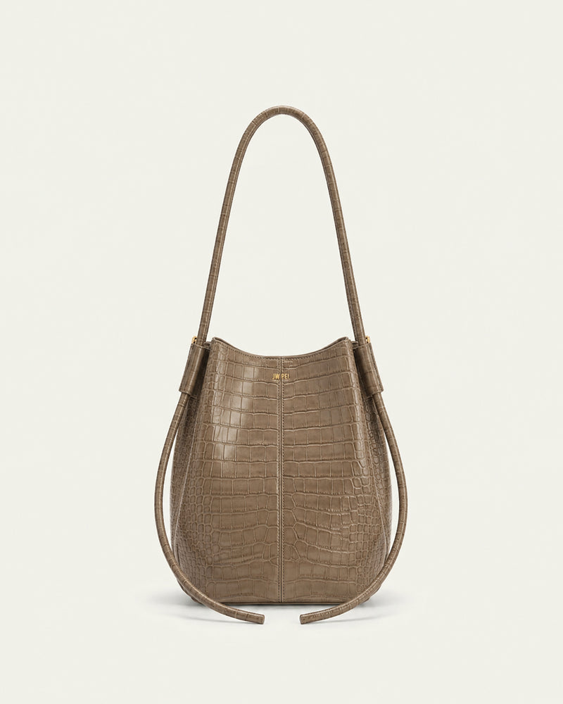 Nala Bucket Shoulder Bag - Taupe Croc