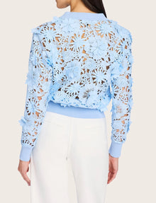 Floral Appliqué Sheer Cardigan – Blue