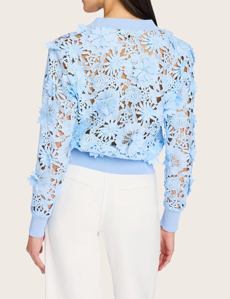 Floral Appliqué Sheer Cardigan – Blue